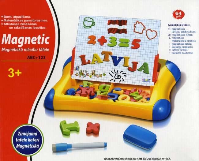 Магнитная доска для детей с цифрами и буквами на латышском языке.